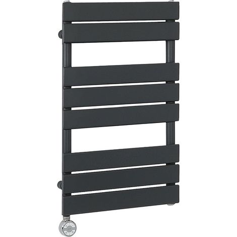 Milano Lustro Electric Anthracite Flat Panel Heated Towel Rail Radiator with Thermostatic Heating Element - 825mm x 450mm (1/4)