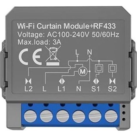 Interrupteur de rideau intelligent WiFi, module de rideau télécommandé, AC100 à 240 V 50/60 Hz IP20, minuterie étanche, disjoncteur à commande vocale, module intelligent de commutateur de store RF433 (1/4)