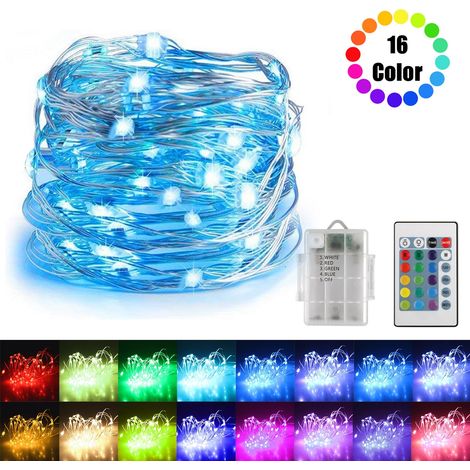Guirlande lumineuse LED multicolore en cuivre, alimentée par piles, étanche, avec télécommande pour jardin extérieur et chambre intérieure. (1/5)