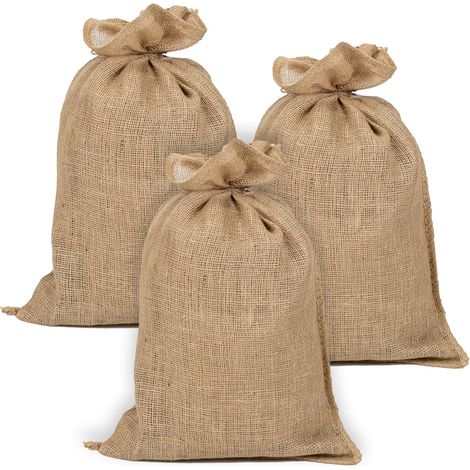 Lot de 3 - Sac en Jute - Toile de Jute - Stockage Jardin et Maison - Respirant pour Fruits et Légumes - Naturel - 42x70cm