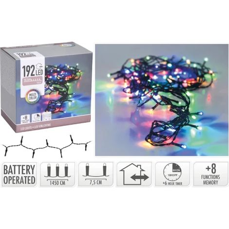 LUCI DI NATALE 192 LED COLORE MULTICOLOR A BATTERIA CON TIMER 8 GIOCHI DI LUCE (1/2)