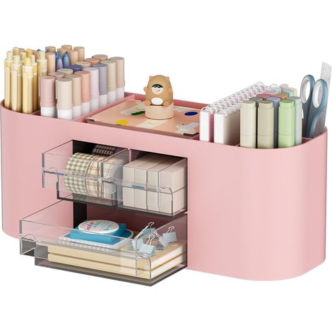 Schreibtisch-Organizer mit 3 Schubladen, multifunktionaler Stiftehalter, Aufbewahrung für Büro und Zubehör mit 7 Fächern für Zuhause, Schule, Klassenzimmer (Pink) (1/5)