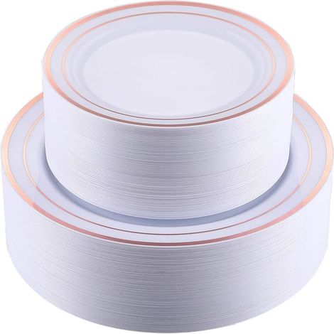 60 Pièces Vaisselle En Plastique Or Rose, 30 Pièces 26cm Assiettes Plates + 30 Pièces 19cm Assiettes à Salade, Réutilisables pour 30 Invités Mariage Anniversaire Fête (1/5)