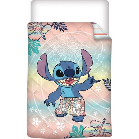 Couette imprimée réversible 140x200 cm – 100% polyester – Lavable à 60° – Multicolors pastel – Licence Disney Lilo & Stitch – Aymax