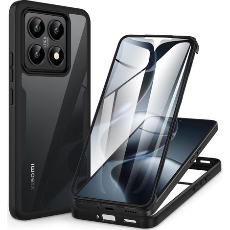 Coque Xiaomi 14T 5G, Antichoc Housse avec Protection d'écran, 360 Degrés Protégé Téléphone Etui Double Face Bumper Transparent Case Portable Intégrale Coque pour Xiaomi 14T - Noir (1/5)