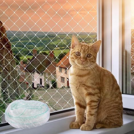8 X 3 m Filet De Protection Chat, Filet Protection Chat Nylon Filet Balcon Chat Transparent, Protection Balcon Chat Découpable, Filet Chat Balcon sans Percer pour Balcons, Portes,Fenêtres (1/5)