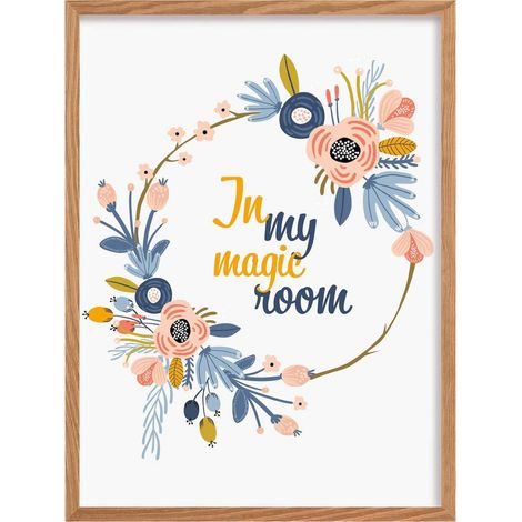 Tableau cadre bois clair Fleurs magiques - Multicolore cadre Bois clair (1/4)