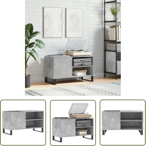 The Living Store Armoire à disques gris béton 85x38x48 cm bois d'ingénierie - Meuble À Disques - Armoire À Vinyle - Rangement Disque Vinyle - Étagère Musique - Support Tourni Table (1/5)