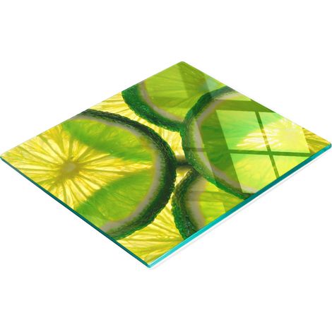 Tabla de cortar de cristal para cocina con motivos decorativos en color lima, 60x52 cm. (1/5)