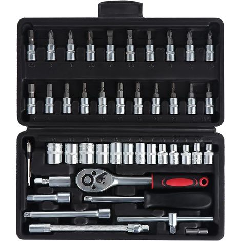 Outil multifonction, clé à douilles et embouts, coffret ménager 46 en 1, clé à cliquet utilitaire, trousse à outils manuelle, clé à molette (1/5)
