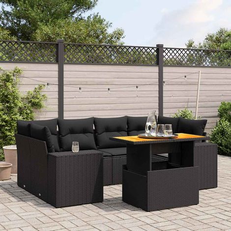 Salon de jardin 7 pièces en résine tressée noir avec coussins et table relevable, 68.5kg - PANGIVO (1/3)