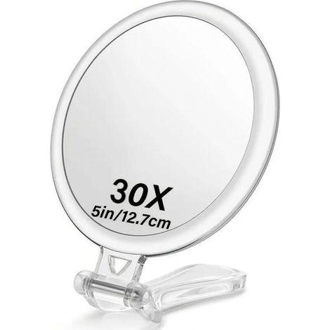Miroir Grossissant x 30 Double Face Miroir Pliable avec Poignée, Miroir de Maquillage à Main de Coiffeurs Miroir Pliant pour Divers Détails (1/5)