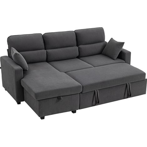 Canapé-lit convertible angle L gris foncé avec rangement coussins salon chambre d'amis 200x150 cm