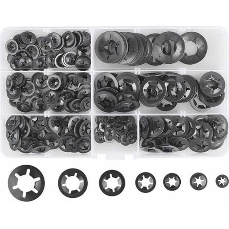 280 Pcs Rondelles De Blocage Rondelles De Verrouillage, Rondelles À Verrouillage Rapide De Rondelles De Verrouillage En Acier M3 M4 M5 M6 M8 M10 M12, 7Tailles, Noir (1/4)
