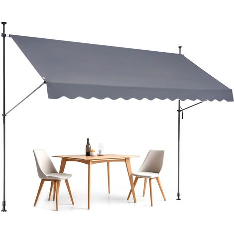 VEVOR Auvent de terrasse retractable 350 x 120 cm, store banne manuel avec manivelle, hauteur reglable 218-310 cm, abri pare-soleil exterieure de balcon resistant aux UV pour patio, balcon, cour, gris