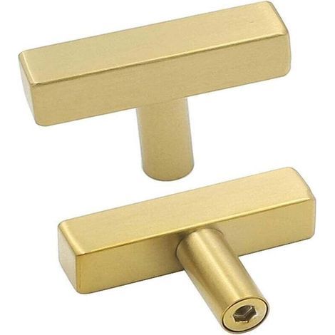 Set mit 10 goldenen Griffen – Edelstahl-Schranktürgriff mit einem Loch, T-förmiger Möbelgriff mit Schrauben (1/4)