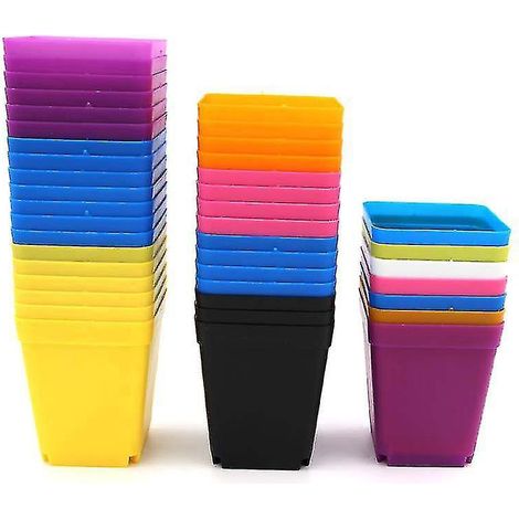 Lot de 10 petits pots de fleurs carrés en plastique coloré, épais, pour plantes d'intérieur et de jardin, bleus. (1/4)