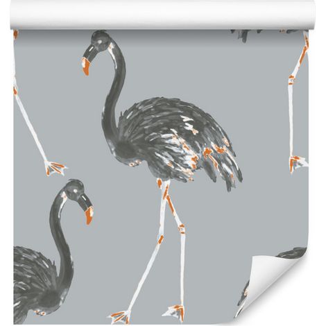 Papel pintado de flamencos pintados para salón y dormitorio, 50x1000 cm. (1/5)