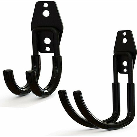 2 Stück Utility-Doppelhaken, Wandhaken aus Stahl mit schwarzer Beschichtung, Gartenschlauch-Wandhalter, robust für die Organisation von Elektrowerkzeugen, für Gartengarage (1/5)