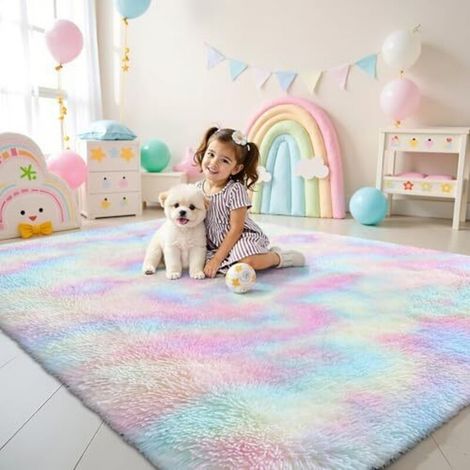 Tapis de salon à poils longs, lavable, antidérapant, moderne et moelleux, idéal pour la décoration du salon, de la chambre ou de la chambre d'enfant. Dimensions : 160 x 220 cm. Motif (1/5)