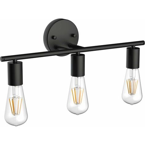 Tigrezy Lampe Miroir Salle de Bain Vintage 3 Lumières Applique murale en Métal Noir Intérieure Miroir lumière Salle de Bain, Longueur: 48cm / 18.9 pouces, Douille E27, Ampoule non Incluse (1/4)