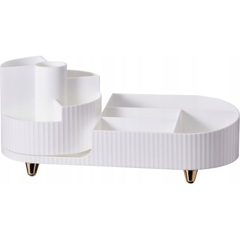 Kosmetik-Organizer aus Kunststoff mit Rillen und Fächern, weiß, 34 cm, 1 Stück.