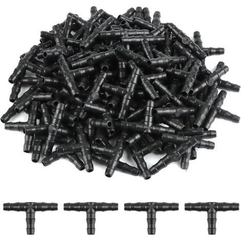 Packung mit 100 Kunststoff-T-Stücken 4/7 mm – Verbinder für Tropfbewässerung – Einfache und dauerhafte Installation – Für Bewässerungssysteme (1/5)
