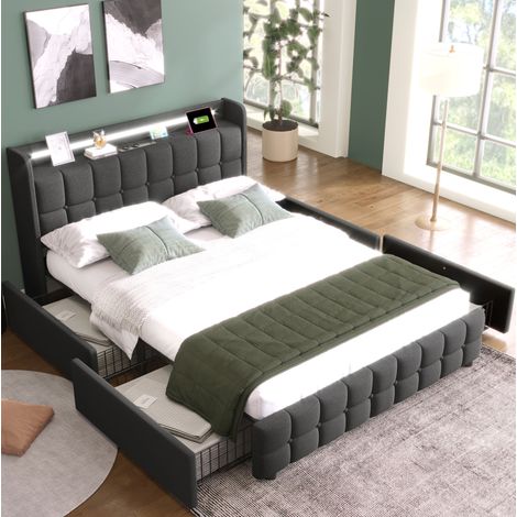 CHICFURN Lit cadre 140x200 beige en velours moderne (1/5)