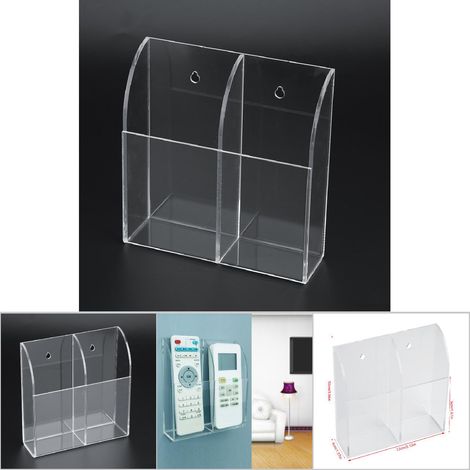 Etui de rangement mural pour télécommandes Support acrylique transparent pour télécommande de climatiseur et téléphone Boîtier de 2 cases avec fixation Modèle mural pour organisation (1/5)