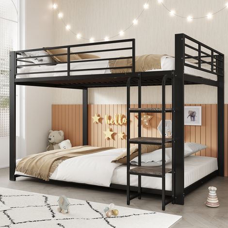 Litera infantil 140 x 200 cm de metal con escalera de madera y estantería, negro DESVIAE (1/5)
