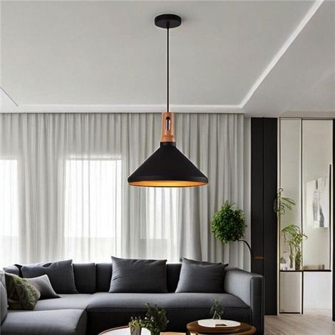 Lampadario A Sospensione Stile Industriale Pendente Attacco E27 Paralume Nero (1/4)