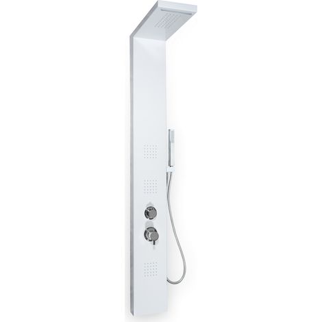 Colonne de douche hydromassante blanc mat – Aluminium verni – 4 fonctions jets massage – Flexible inox 150-200 cm – Système anti-calcaire – Metaform