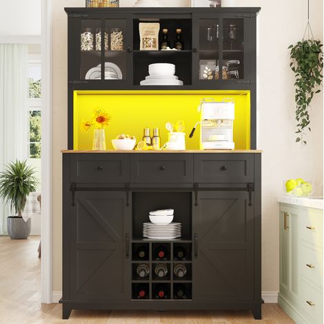 meuble rangement buffet LED haut 105 cm noir MDF OKMYHOME (1/5)