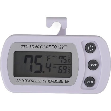Thermomètre de réfrigérateur avec fonction mémoire, corps en ABS blanc, affichage °C/°F, petit format, numérique, avec crochet. (1/5)