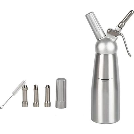 Fouet à chantilly en aluminium de 500 ml avec 3 embouts décoratifs en acier inoxydable et 1 brosse de nettoyage, étanche (1/5)