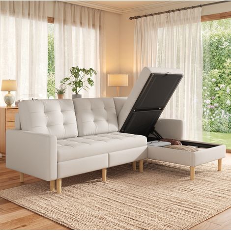 Divano angolare reversibile con contenitore 212 x 130 x 86 cm beige HAVRYA (1/5)