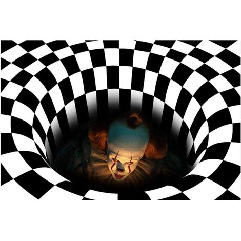 3D Tapis Rond, Halloween Illusion Paillasson Motif Clown Noir Blanc Carreaux Tourbillon Tapis Salon Tapis Antidérapant Tapis pour Halloween Salon Salle À Manger(4060cm) (1/5)