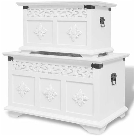 Coffre de rangement bois blanc Frenchy - 2 pièces (1/4)