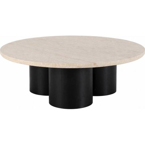 Table basse ronde en travertin et chêne - noir et crème (1/5)