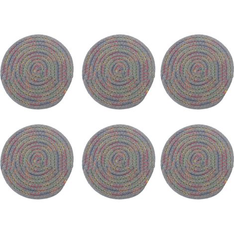 Dessous de verre tissés à la main, absorbants, ronds, résistants à la chaleur, ultra-absorbants, gris clair (1/5)