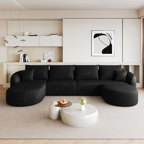 Canapé d'angle modulable 336 cm noir en tissu avec structure sans cadre et sans montage (1/5)