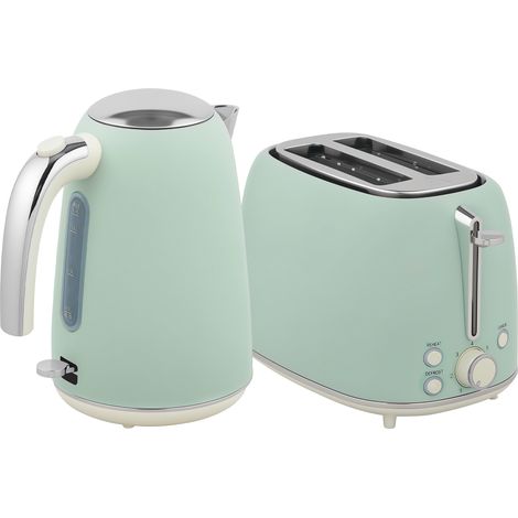 Ensemble théière et grille-pain vert, bouilloire inox 1,7 L 2200 W et toasteur 2 tranches (1/5)