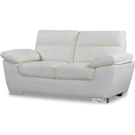 Sofá cuero reconstituido/PVC "Dallas" - 2 plazas - Blanco (1/3)