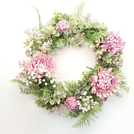 45cm Artificial Pink Floral Blossom Wreath (1/5)