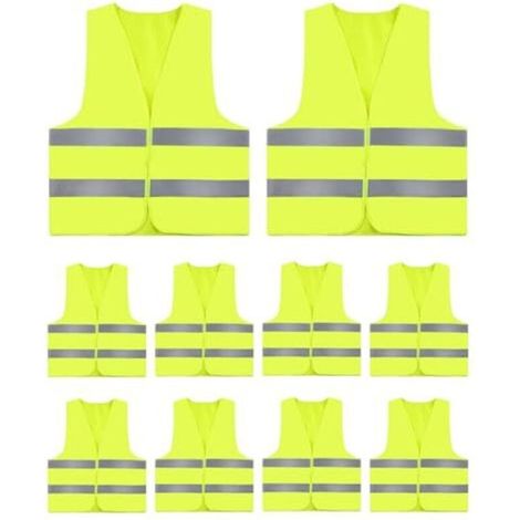 Lot de 10 Gilets Jaunes de Sécurité Réfléchissants Haute Visibilité, Gilet Jaune Adulte et Enfant, G/ilet Jaune Voiture, Gilet Réfléchissant Fluorescent pour Vélo, Chantier