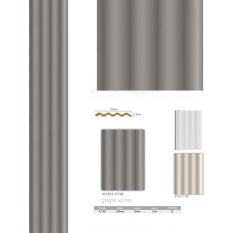 TRADE SHOP - Pannello Decorativo 3d Da Parete Grigio Scuro 12x120x290 Cm In Ps Design Ondulato -
