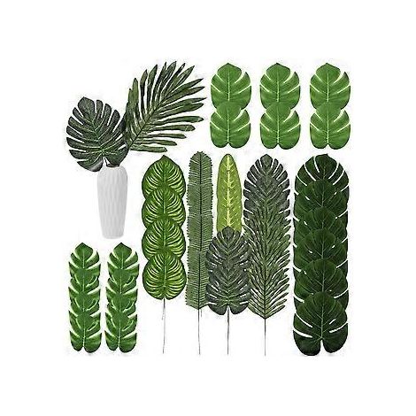40 feuilles de palmier artificielles, fausses feuilles tropicales, décorations de bureau pour fête hawaïenne (luau)