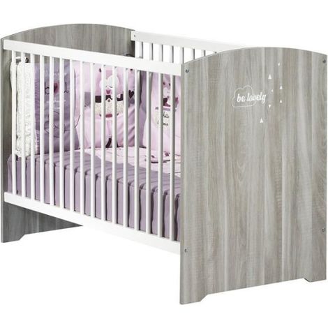 Lit bébé a barreaux - 120 x 60 cm - Babyprice Smile - Chene silex - Blanc (1/2)