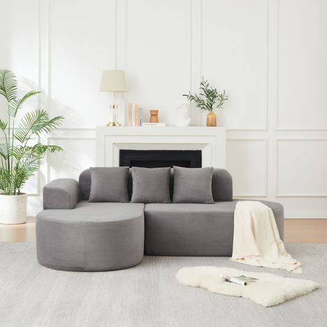 Canapé d'Angle Modulable en L 220 cm, Canapé avec Méridienne Courbée, Dossier et Accoudoirs Arrondis, Sans Montage, Velours Côtelé (1/5)