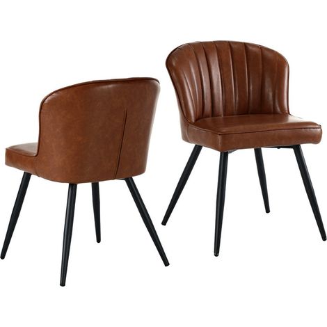 Wahson Lot de 2 chaises salle à manger modernes – Coussin épais en similicuir – Pieds dorés en métal – Hauteur d'assise 47.5cm – Couleur marron, Cuir PU, Marron